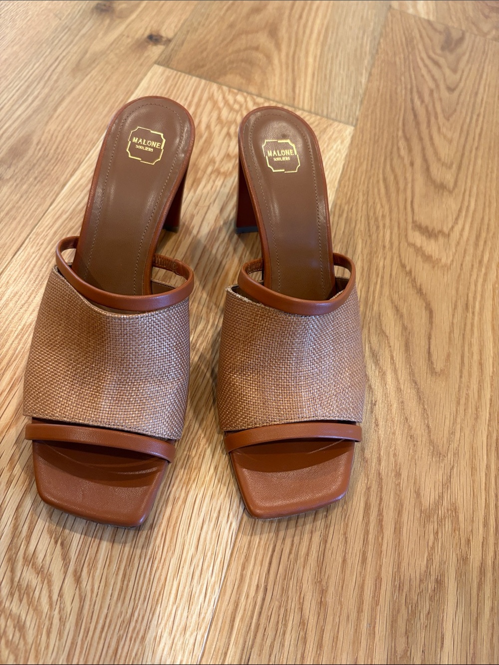 Malone Souliers Brown Leather & Woven Mule Sandals